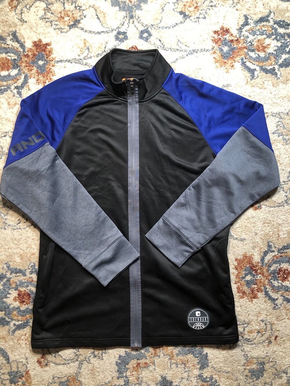 AND1 Jacket Mens Size Large Black Blue Full Zip Long Sleeve Pockets Basketball